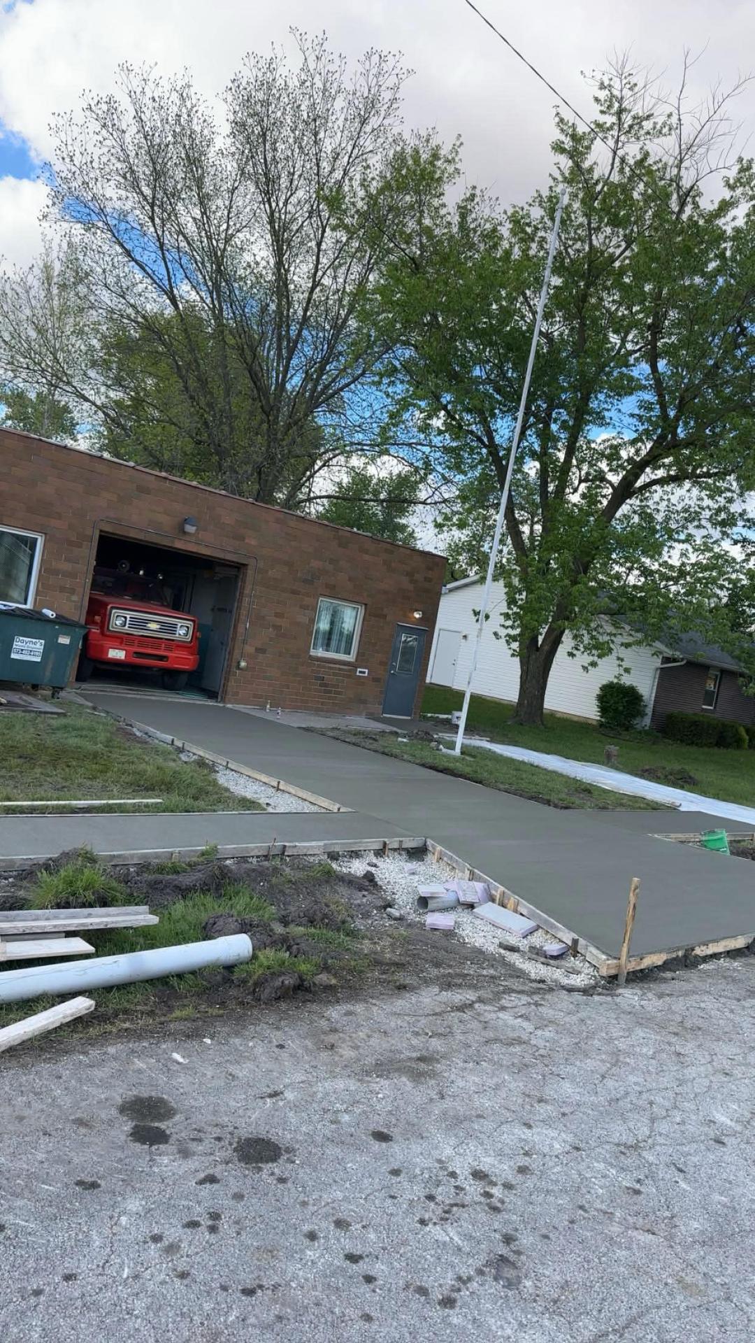 Freshly poured concrete driveway